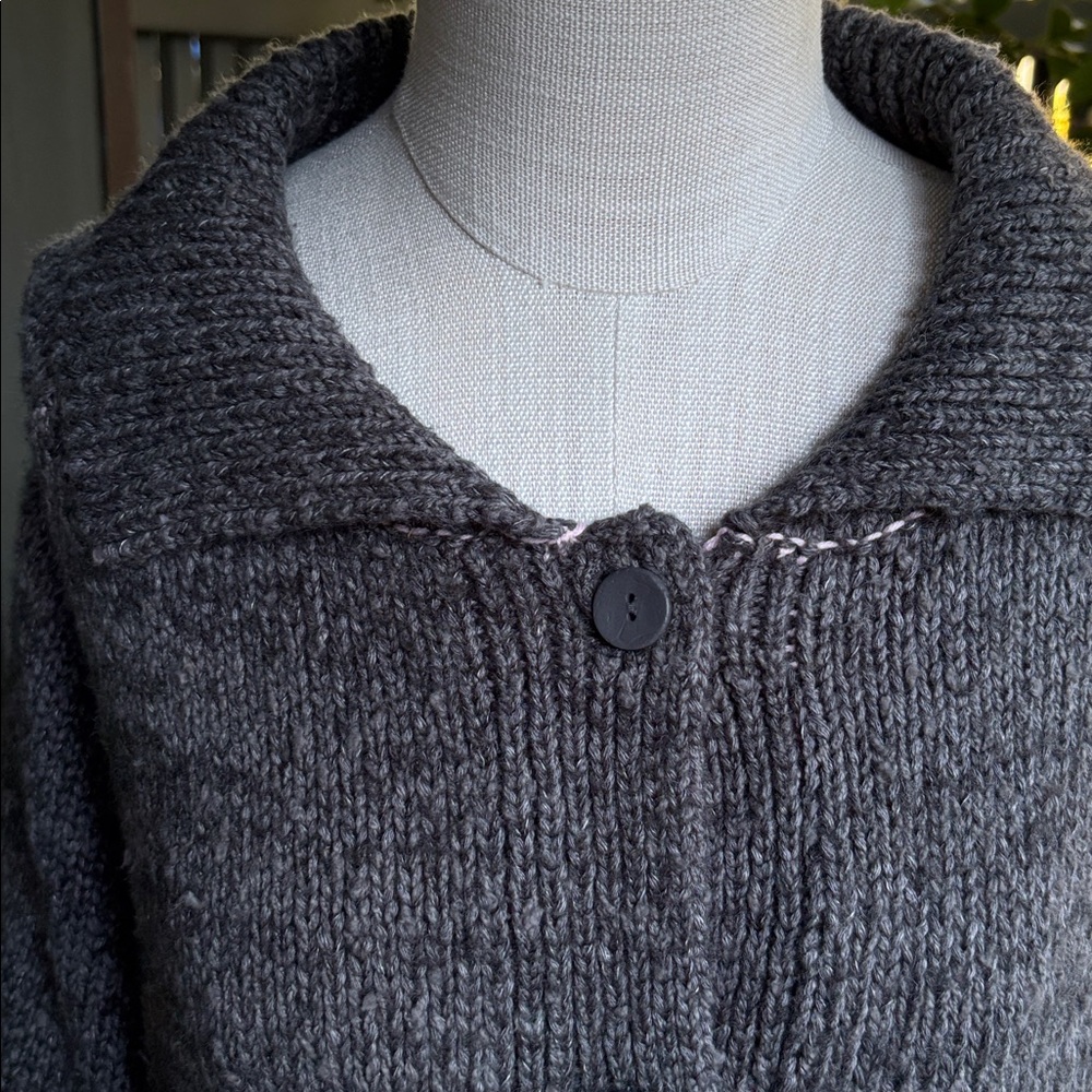 Pilcro Charcoal Gray Cardigan with Dog Intarsia and Pink Trim - Picture 7 of 15